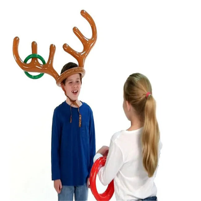 Inflatable Christmas reindeer antler hat ring toss game with 80cm antlers and red and green throwing circles
