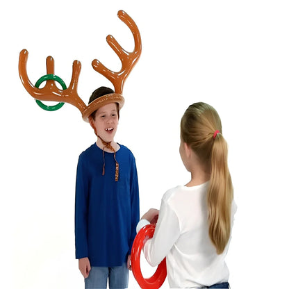 Christmas inflatable reindeer antler hat ring toss game with 80cm antlers and coloured throwing rings