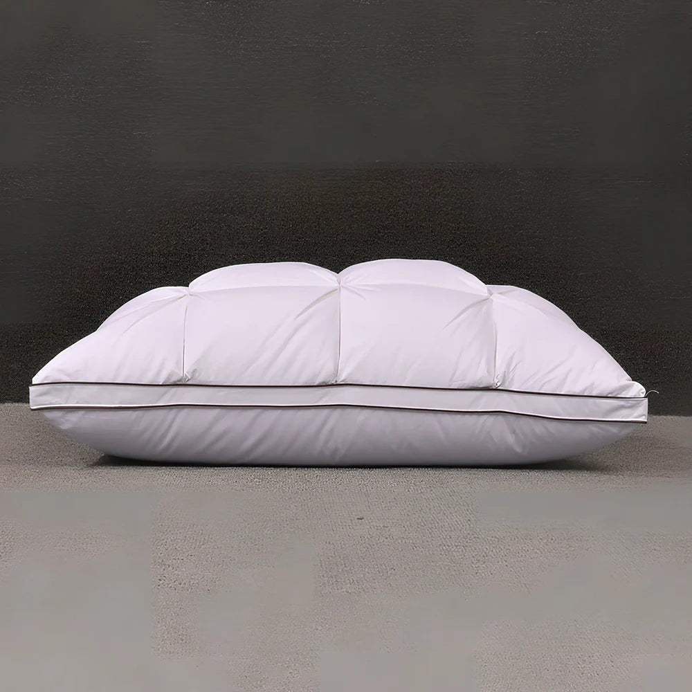 Rectangular white goose down pillow with pure cotton fabric in blue colour option showing 48×74cm dimensions