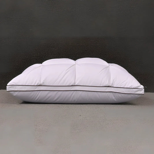 Rectangular white goose down pillow with pure cotton fabric in blue colour option showing 48×74cm dimensions