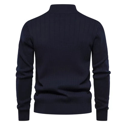 Men's stand collar half-zipper knit sweater in slim fit, available in multiple colors