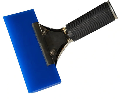 Stainless steel handled car water scraper with blue 13x16cm rubber blade for vehicle detailing