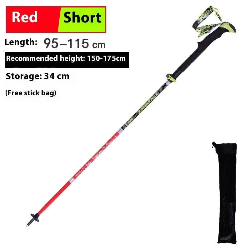 Carbon fibre folding climbing cane with telescopic sections, tungsten steel tip, and EVA foam handle