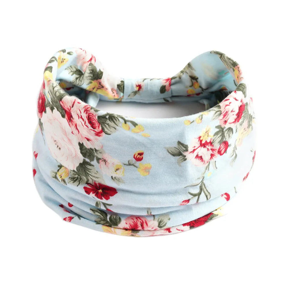 Bohemian cloth yoga sports headband with floral and polka dot patterns, available in multiple colours.