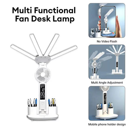 3-in-1 Multifunction LED Desk Lamp with fan, calendar clock, and adjustable lighting