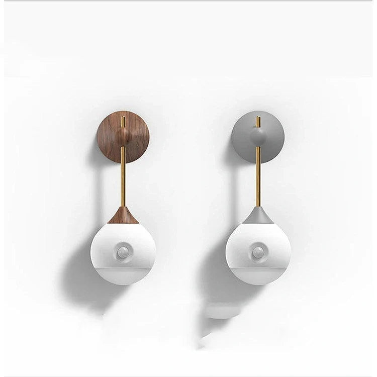 Intelligent Human Body Induction Bedside Table Lamp in Morandi grey and walnut colors