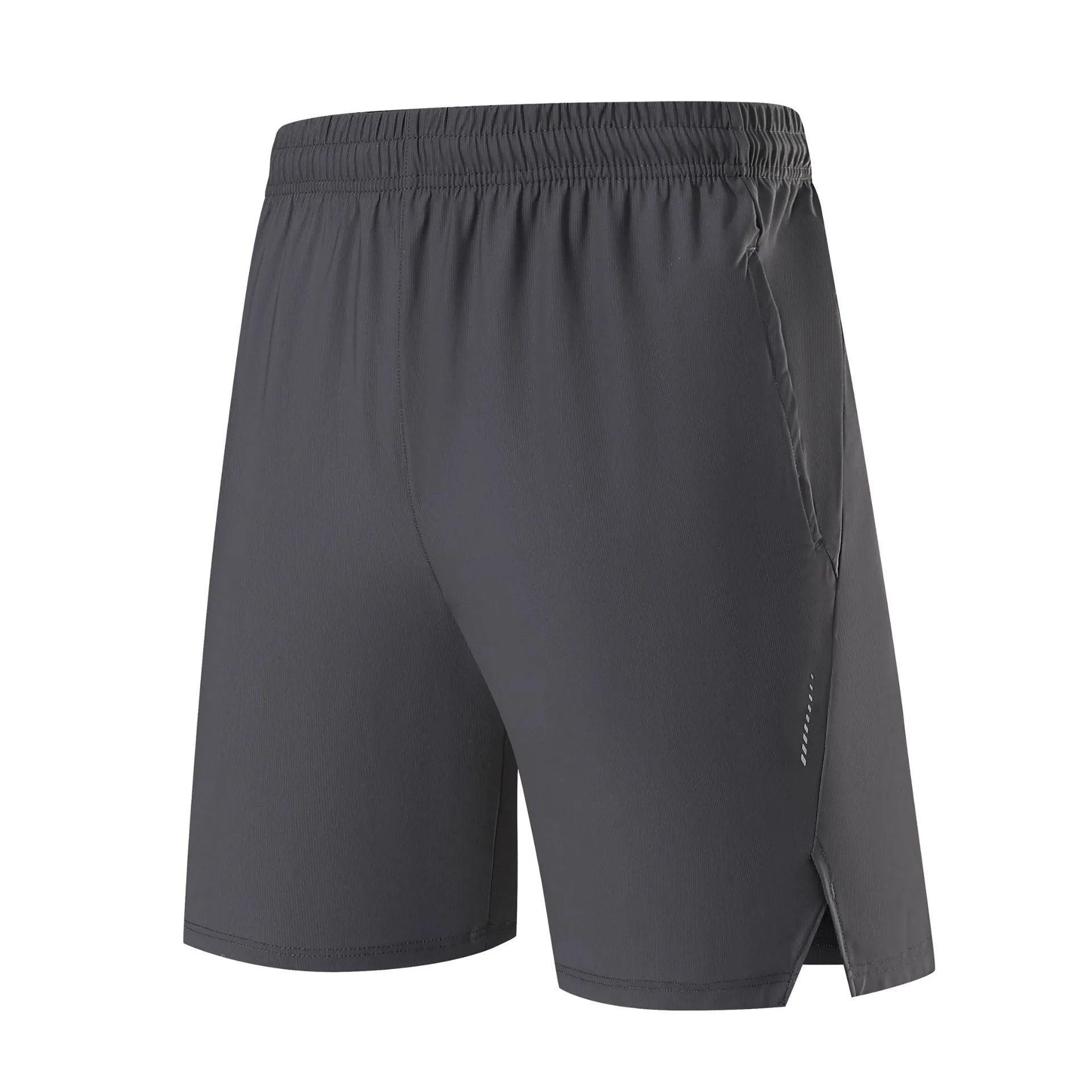 Men's black nylon sports shorts with a mid waist, designed for athletic and casual leisure wear.