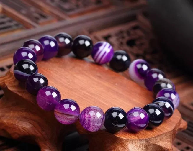 Violet agate bracelet with ethnic style for women, natural stone jewelry