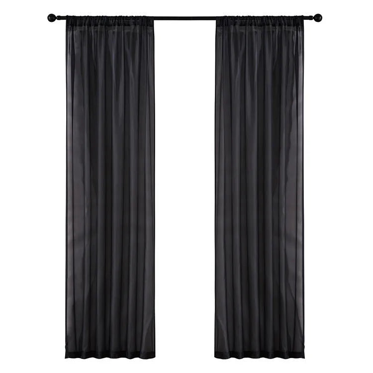 Black modern simple cotton linen window screen curtain hung as a vertical curtain