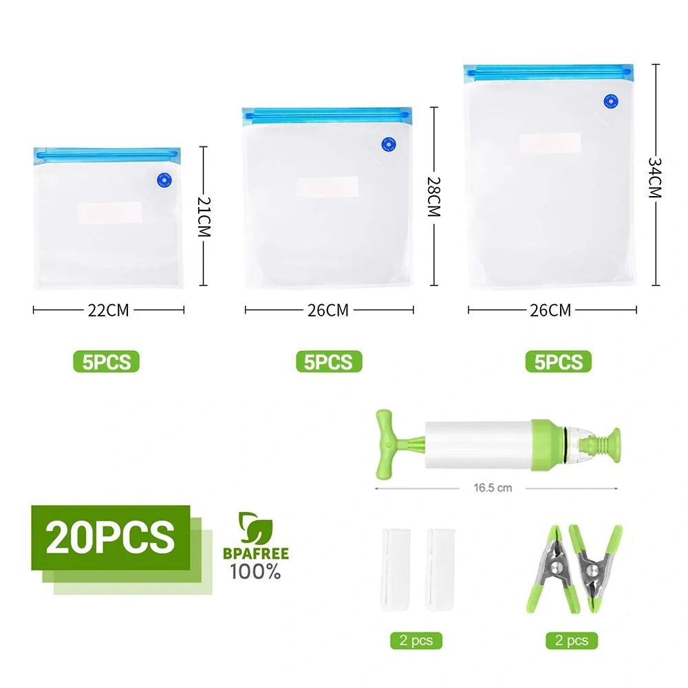 Premium vacuum seal food storage bags with hand pump for keeping food fresh longer