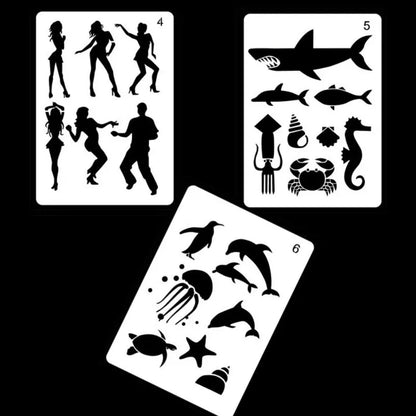 White plastic reusable stencil template with geometric patterns for DIY painting and crafts.