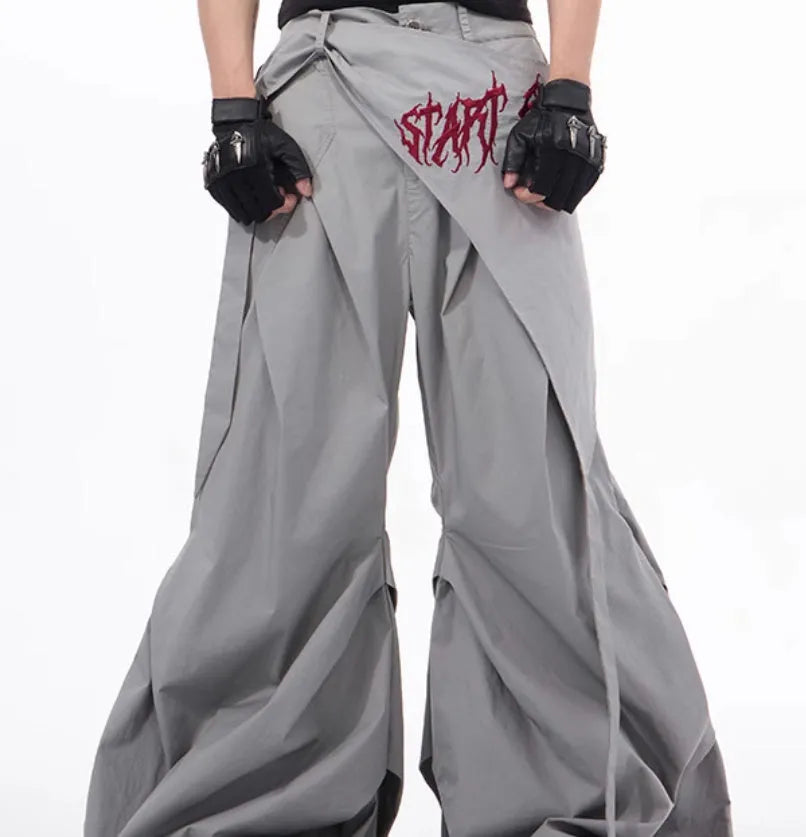 Korean style wide-leg trousers for boys in black or grey solid colour