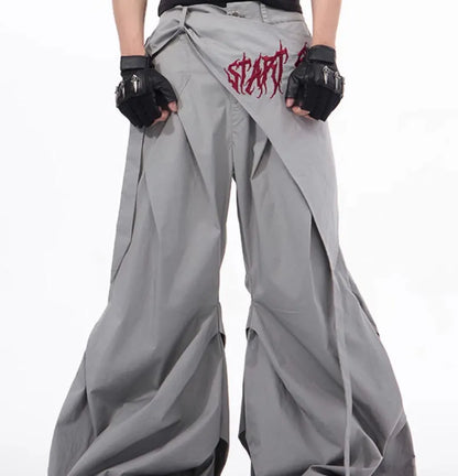 Korean style wide-leg trousers for boys in black or grey solid colour