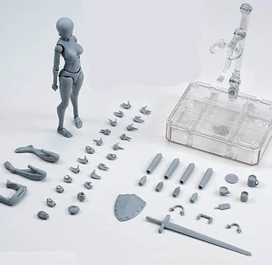 Articulated artist mannequin kits with interchangeable accessories for dynamic pose reference