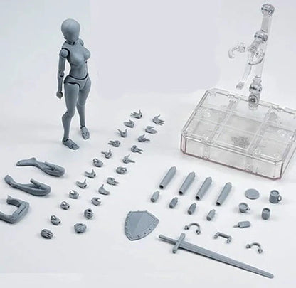 Articulated artist mannequin kits with interchangeable accessories for dynamic pose reference