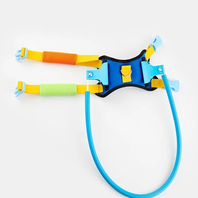 Blue adjustable anti-collision safety ring for dogs, shown on a neck model.