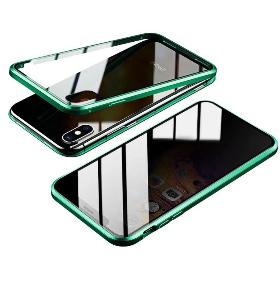 Clamshell anti-spy phone case in solid colours for iPhone models with machined glass geometry style