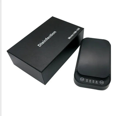Blue and white UV disinfection box for mobile phones up to 6.6 inches with 253.7nm UV-C light