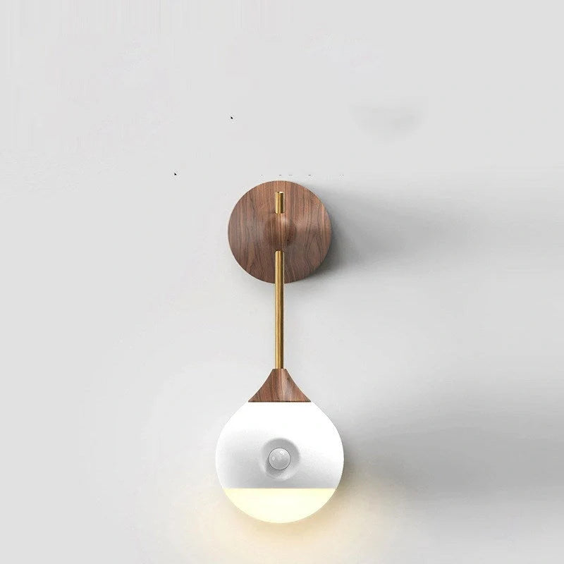 Intelligent Human Body Induction Bedside Table Lamp in Morandi grey and walnut colors