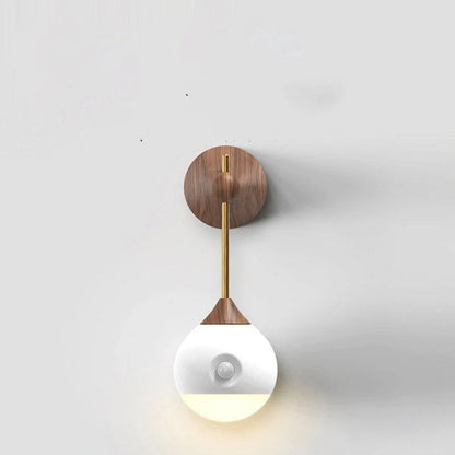 Intelligent Human Body Induction Bedside Table Lamp in Morandi grey and walnut colors