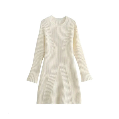 A stylish ribbed knit dress in a variety of classic colors, featuring a slim-fit silhouette and a chic stand-up collar for a flattering, versatile look.