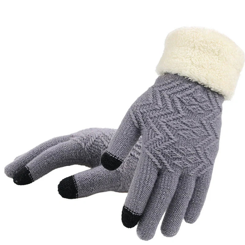 A pair of cozy, knitted winter gloves in a variety of fashionable colors, featuring a stylish Jacquard pattern and a soft, flexible fit.