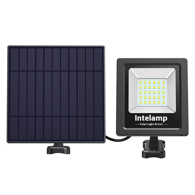 A waterproof solar-powered LED courtyard light mounted on a stake for garden or pathway illumination.