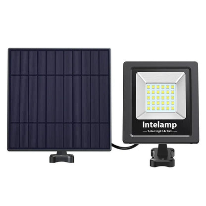 A waterproof solar-powered LED courtyard light mounted on a stake for garden or pathway illumination.
