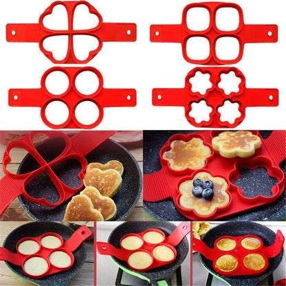 Silicone non-stick egg pancake maker rings in red, perfect for breakfast preparation