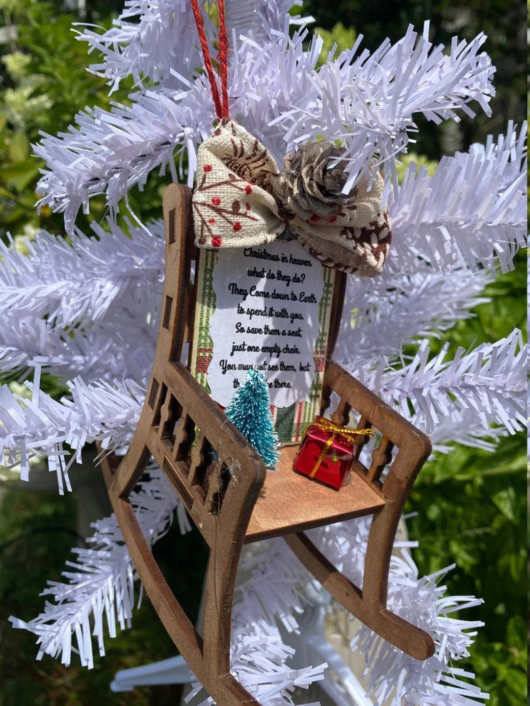 Heaven Chair Christmas Ornament memorial decoration with rustic design