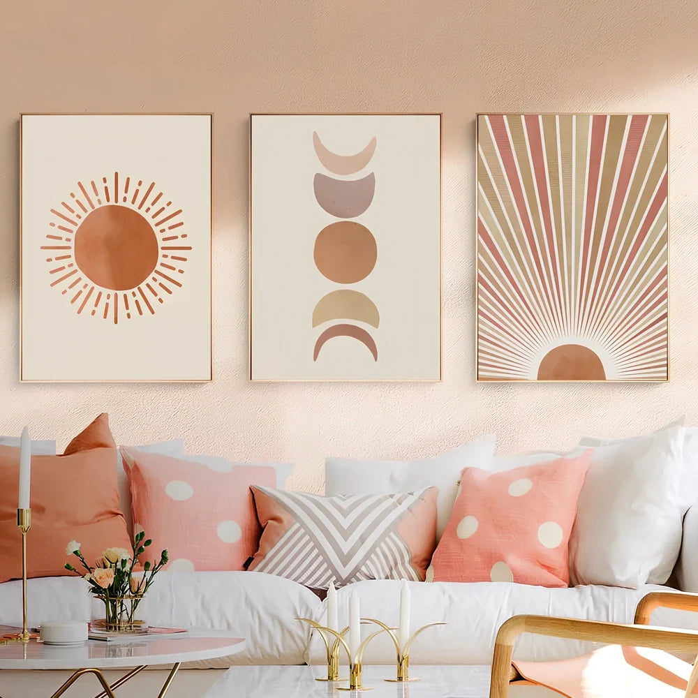 Pink abstract Nordic canvas painting in 30x40cm size with aluminium alloy frame, micro-jet printed for living room display