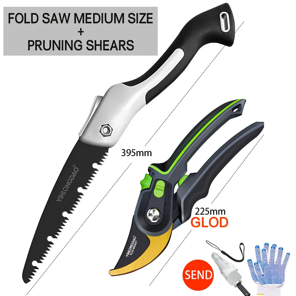 Professional metal garden shears with polished blades and ergonomic handles for branch pruning
