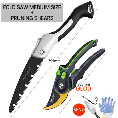 Professional metal garden shears with polished blades and ergonomic handles for branch pruning