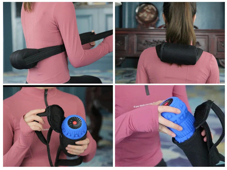 Electric Vibrating Massage Ball for deep tissue sports recovery in blue-black grey