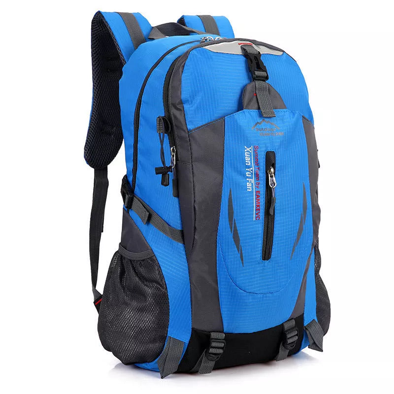 Adjustable outdoor mountaineering backpack in various colors with waterproof nylon material