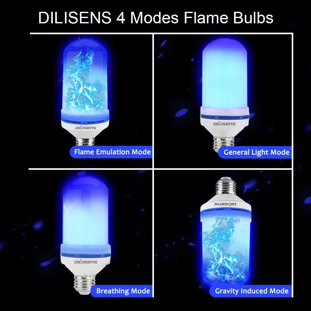 LED Flame Light Bulb in blue and yellow with four lighting modes for Christmas and home decor