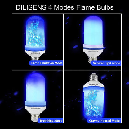 LED Flame Light Bulb in blue and yellow with four lighting modes for Christmas and home decor