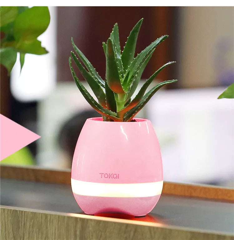 Touch-sensitive music vase desktop audio in pink, blue, or white