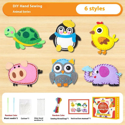 Children's non-woven sewing craft kit in colour box, 19.5 x 16 x 5cm, with needle, thread and instruction manual