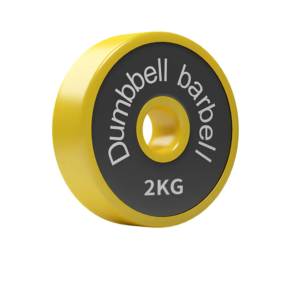 Yellow adjustable dumbbell barbell set with connecting rod and weight plates for home strength training
