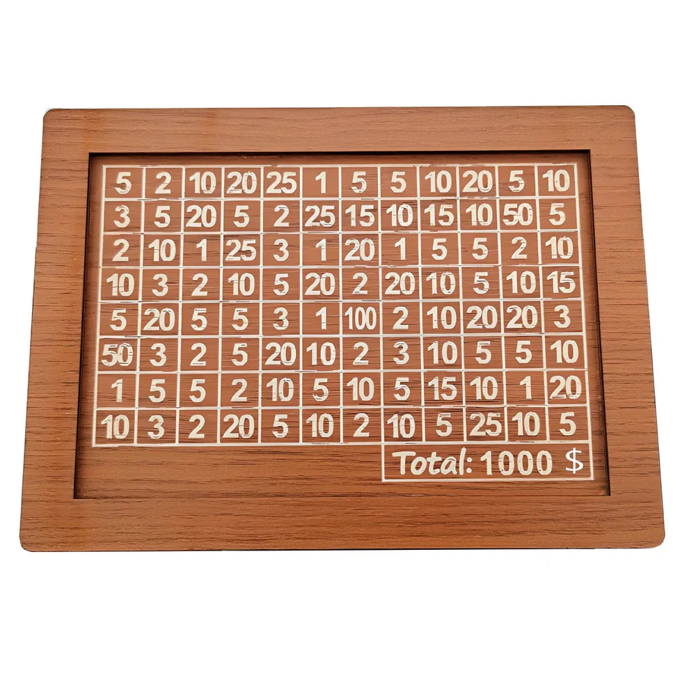 Wooden piggy bank with coin counter and side opening mechanism measuring 20cm