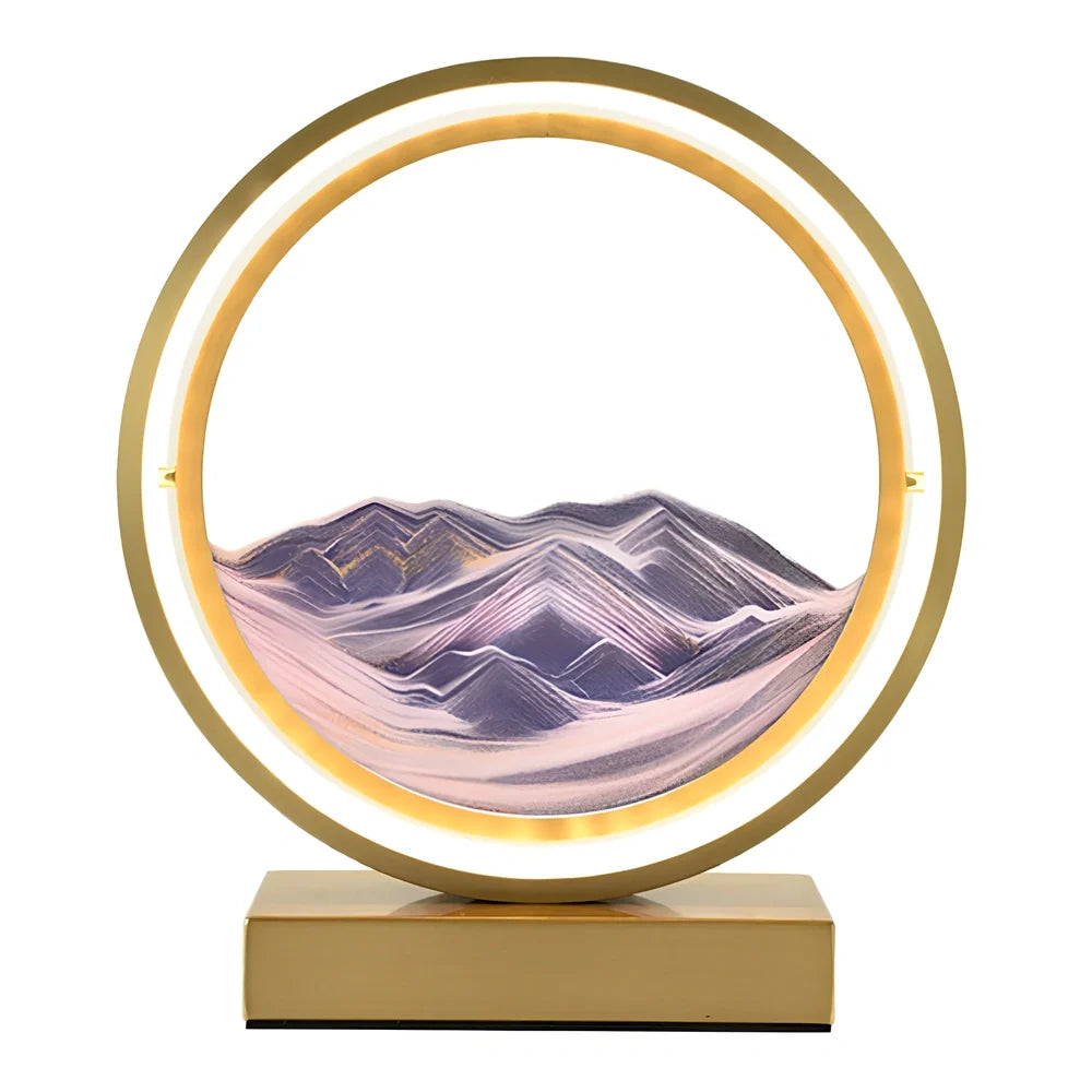 Black and white quicksand table lamp, 295mm tall with LED lights and remote control, coloured sand in glass chamber