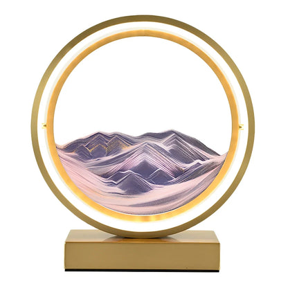 Black and white quicksand table lamp, 295mm tall with LED lights and remote control, coloured sand in glass chamber