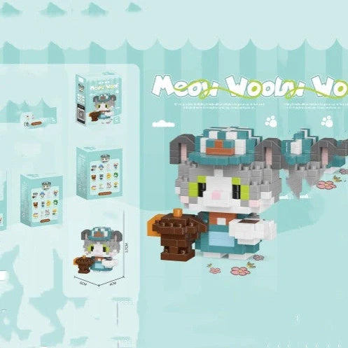 Micro-particle building blocks forming Coffee Cat cartoon doll with small diamond particles