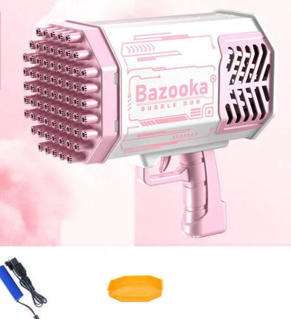 Powerful 69-hole bubble blasting rocket launcher with colorful LED lights for endless bubble-popping fun