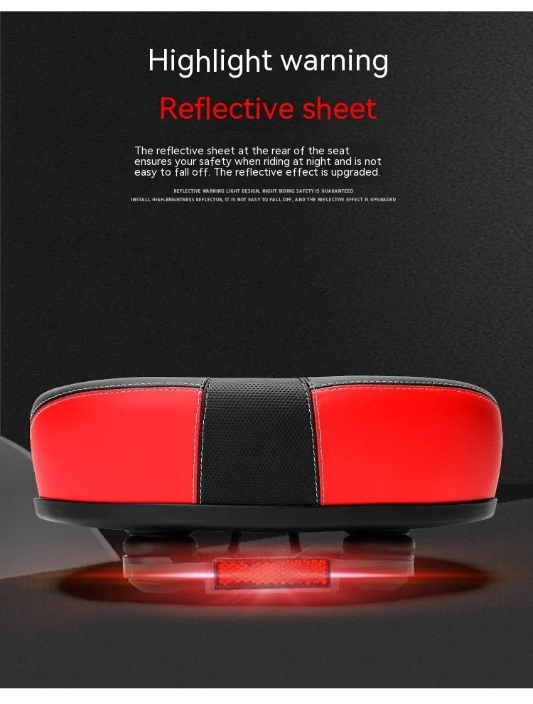 Large red plus-size thickened bicycle saddle with PU pattern and reflective sticker.