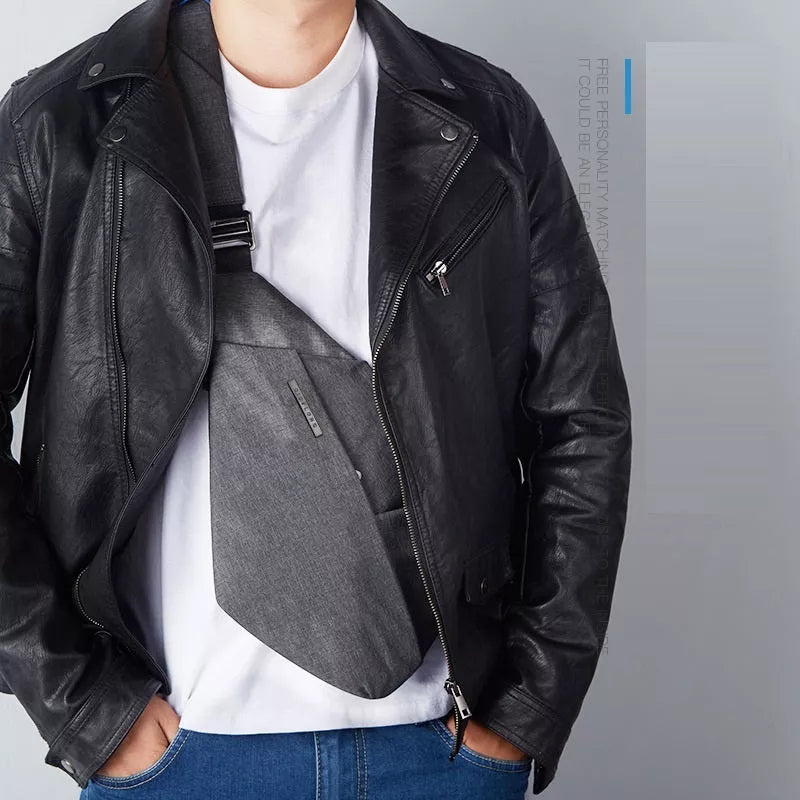 Dark gray digital storage canvas chest bag with anti-theft feature