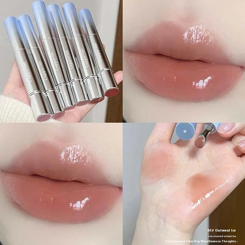 Mirror Water Light Lip Gloss in translucent shades, 12.9cm length, improves skin colour