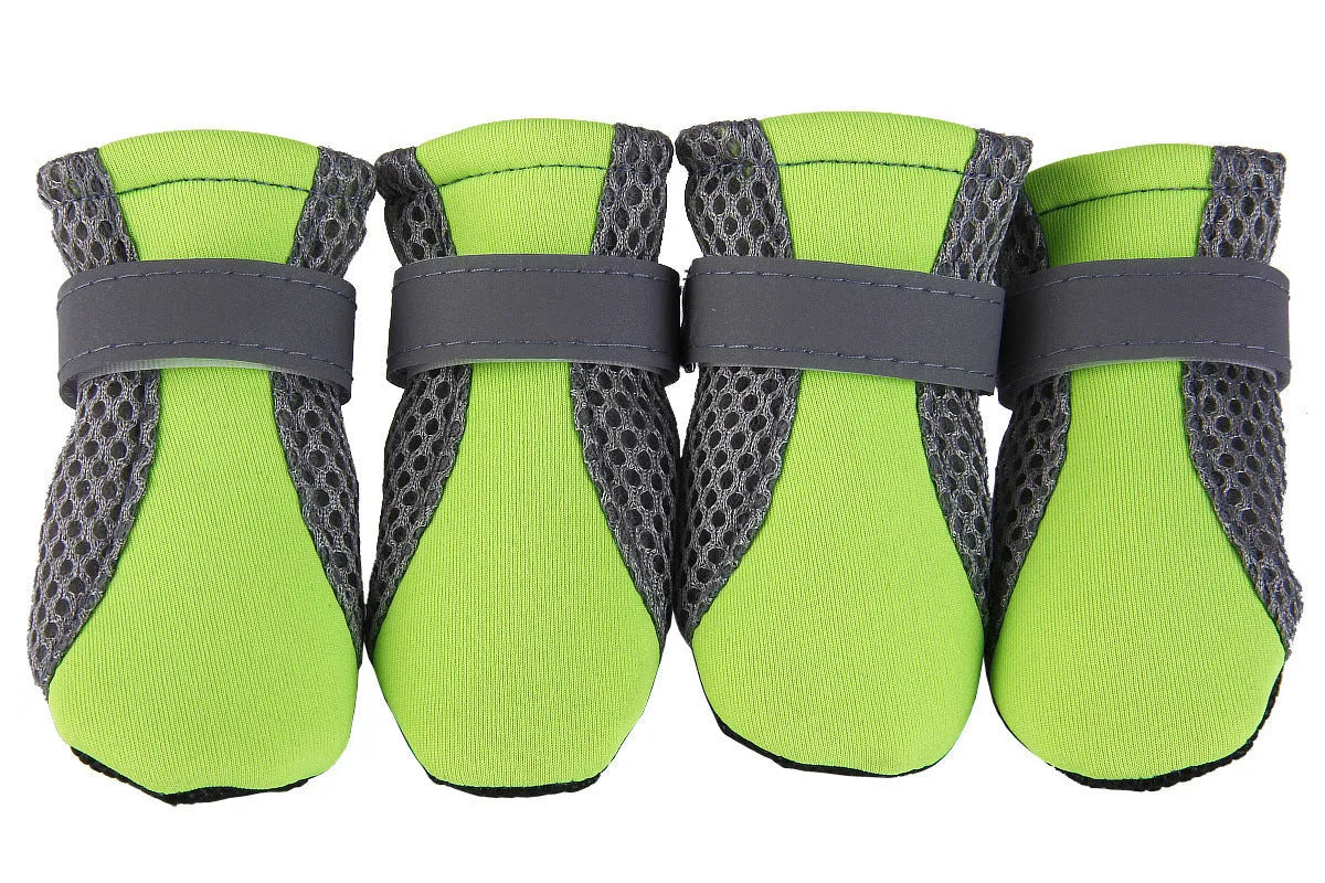 Teddy dog shoes in pink, black or green with reflective double magic wand strap and rubber sole, sizes S to XL