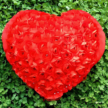 Red rose heart shaped plush pillow, 40x35cm medium size with PP cotton fill, lightweight at 350g for romantic gifts